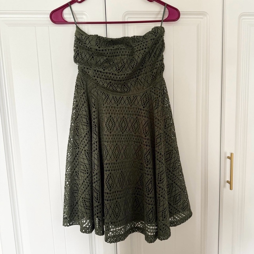 Express Olive Green A-Line Crochet Skirt